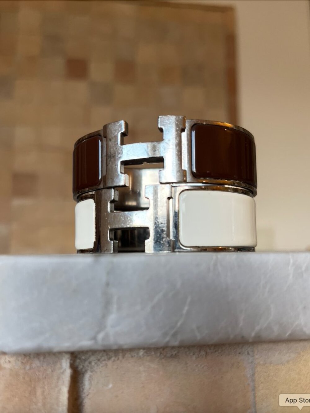 Hermés "Clic Clac" H Cuff Bracelet Silver and White - Picture 6 of 8